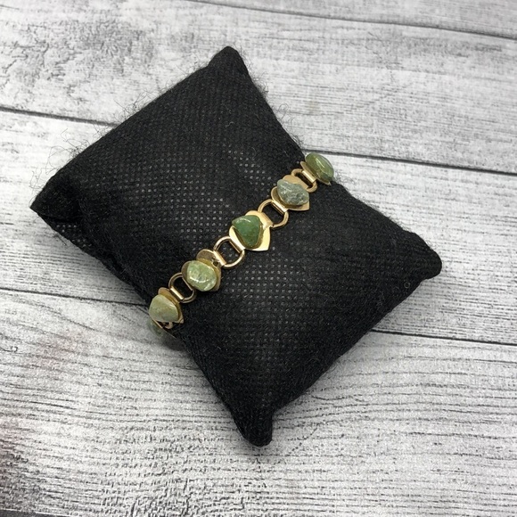 Vintage green gemstone heart shape chain links small wrist - Picture 5 of 5